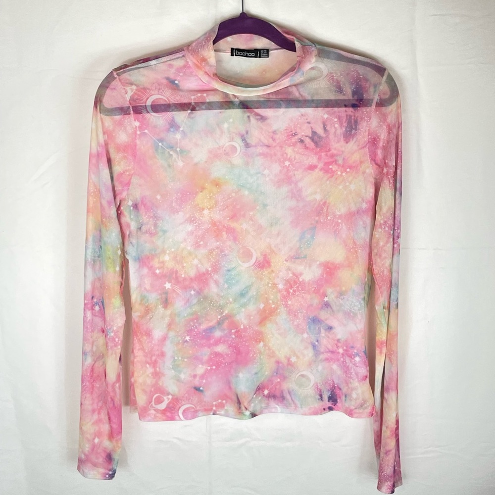 BooHoo Cosmic Tie Dye Mesh Top - Size 14 - Picture 2 of 9